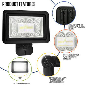5000 Lumens Integrated LED Flood Light, 2 Pack