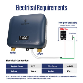 8KW Mini Electric Tankless Water Heater, Deep Blue