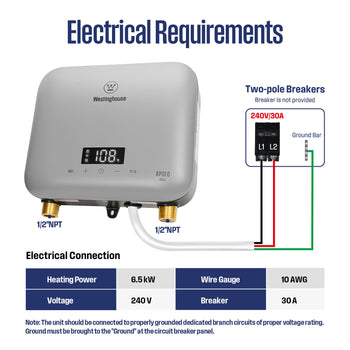 6.5KW Mini Electric Tankless Water Heater, Silver Grey