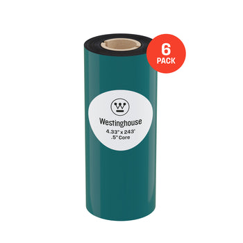 Thermal Transfer Ribbon, Black, 6 Rolls, 0.5 Inch Core, 4.33