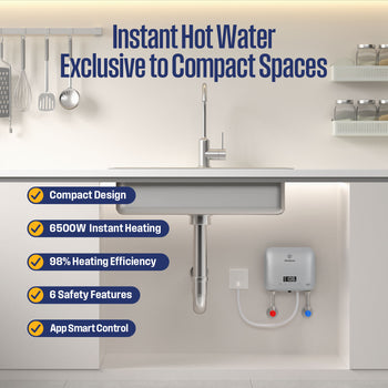 6.5KW Mini Electric Tankless Water Heater, Silver Grey