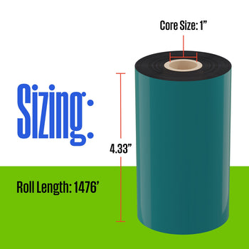 Thermal Transfer Ribbon, Black, 12 Rolls, 1 Inch Core, 4.33