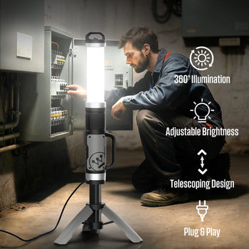 Corded 10000 Lumen LED Tripod Work Light With 360° Illumination