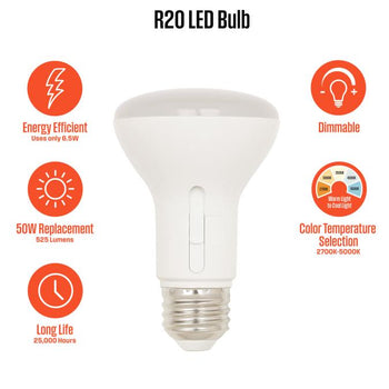 6.5 Watt (50 Watt Equivalent) R20 Flood Dimmable LED Light Bulb with Color Temperature Selection