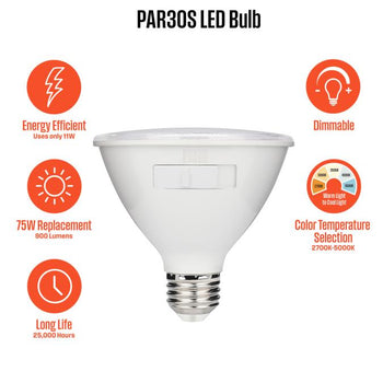 11 Watt (75 Watt Equivalent) PAR30 Short Neck Flood Dimmable Indoor/Outdoor LED Light Bulb with Color Temperature Selection