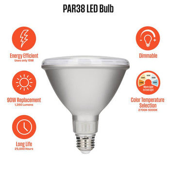 15 Watt (90 Watt Equivalent) PAR38 Flood Dimmable Indoor/Outdoor LED Light Bulb with Color Temperature Selection