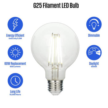 5.5 Watt (60 Watt Equivalent) G25 Omni Dimmable Filament LED, 3 Pack