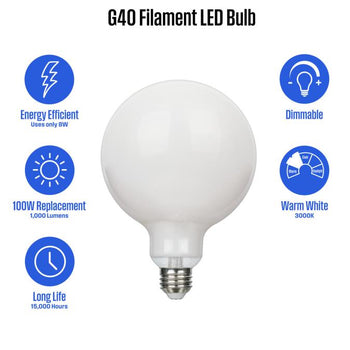 8 Watt (100 Watt Equivalent) G40 Omni Dimmable Filament LED