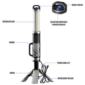 Corded 10000 Lumen LED Tripod Work Light With 360° Illumination