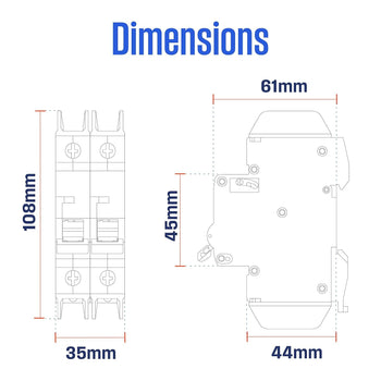 1A 2 Pole Miniature Circuit Breaker C Curve