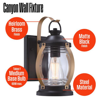 Canyon 8 Inch, One-Light Outdoor Matte Black Wall Fixture