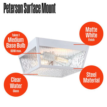 Peterson 12 Inch, Two-Light Outdoor Matte White Surface Mount Ceiling Fixture