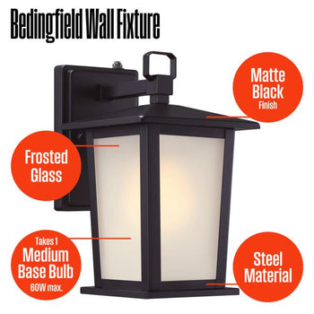 Bedingfield 7 Inch, One-Light Matte Black Outdoor Wall Fixture with Dusk to Dawn Sensor
