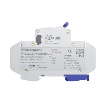 50A 2 Pole Miniature Circuit Breaker C Curve