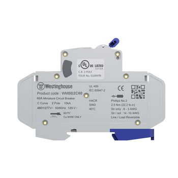 60A 2 Pole Miniature Circuit Breaker C Curve