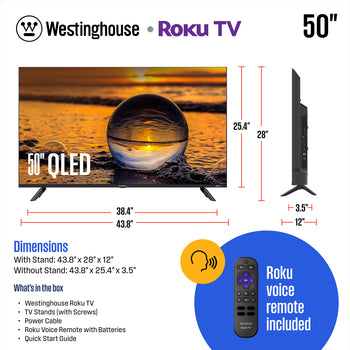 50″ Edgeless QLED 4K UHD Roku TV with Voice Remote