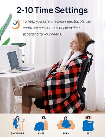 Electric Heated Sherpa Plaid Blanket 72