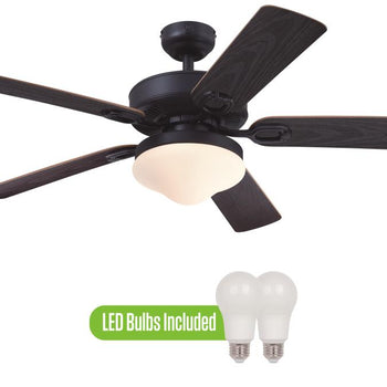 Deacon 52-Inch Indoor/Outdoor Ceiling Fan with Dimmable LED Light Fixture, Matte Black