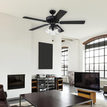 Three-Light Cluster Ceiling Fan Light Kit, Indoor/Outdoor, Matte Black with Clear Glass