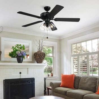 Three-Light Cluster Ceiling Fan Light Kit, Indoor/Outdoor, Matte Black with Clear Glass