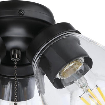 Three-Light Cluster Ceiling Fan Light Kit, Indoor/Outdoor, Matte Black with Clear Glass
