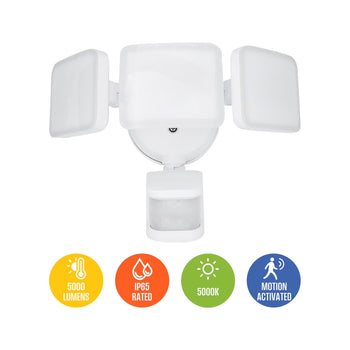 5000 Lumen Motion Activated Integrated LED Outdoor Triple Head Security Light
