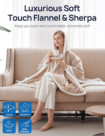Wearable Heated Hoodie Blanket 60