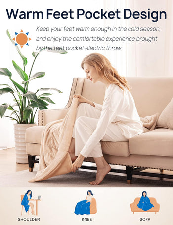 Electric Heated Throw with Foot Pocket 50