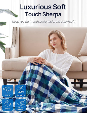 Electric Heated Sherpa Plaid Blanket 84