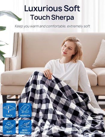 Electric Heated Sherpa Plaid Blanket 62