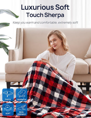 Electric Heated Sherpa Plaid Blanket 84