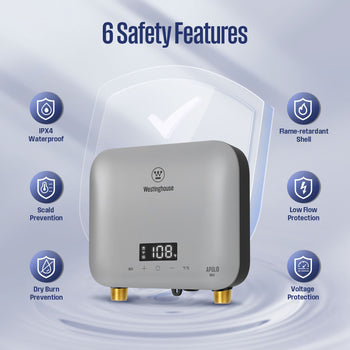 6.5KW Mini Electric Tankless Water Heater, Silver Grey