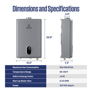 Apolo Performance Tankless Indoor Natural Gas Water Heater, 120,000 BTU