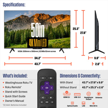 50” Mini-LED 4K UHD Roku TV