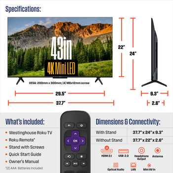 43” Mini-LED 4K UHD Roku TV