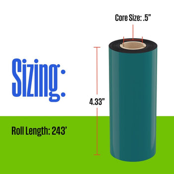 Thermal Transfer Ribbon, Black, 24 Rolls, 0.5 Inch Core, 4.33