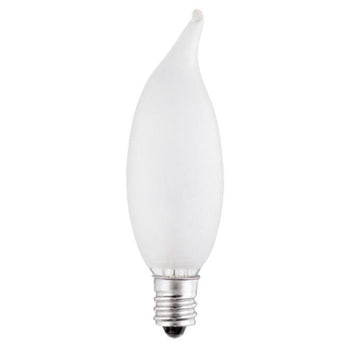 25 Watt CA8 Flame Tip Incandescent Frost E12 (Candelabra) Base, 120 Volt, Box