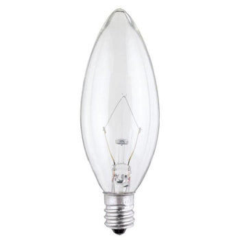 25 Watt B9 1/2 Torpedo Incandescent Clear E12 (Candelabra) Base, 120 Volt, Box