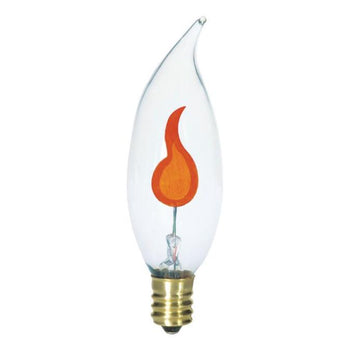 3 Watt CA8 Incandescent Flicker Flame Clear E12 (Candelabra) Base, 120 Volt, Box