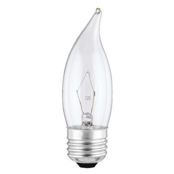 25 Watt CA10 Flame Tip Incandescent Clear E26 (Medium) Base, 130 Volt, Box
