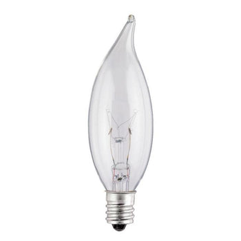 7-1/2 Watt CA8 Flame Tip Incandescent Clear E12 (Candelabra) Base, 130 Volt, Box