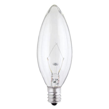 15 Watt B9 1/2 Torpedo Incandescent Clear E12 (Candelabra) Base, 130 Volt, Box