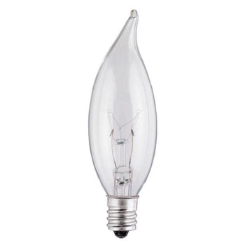 25 Watt CA8 Flame Tip Incandescent Clear E12 (Candelabra) Base, 120 Volt, Card (2-Pack)