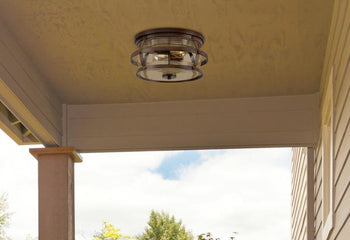 Weatherby 14-Inch Two-Light Outdoor Flush Mount Ceiling Fixture, Barnwood Finish
