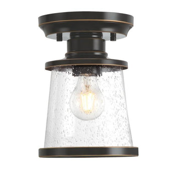 Emma Jane 7-Inch One-Light Outdoor Semi-Flush Mount Ceiling Fixture, Amber Bronze Finish