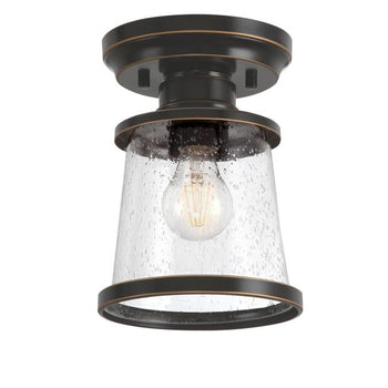 Emma Jane 7-Inch One-Light Outdoor Semi-Flush Mount Ceiling Fixture, Amber Bronze Finish