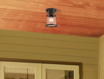 Emma Jane 7-Inch One-Light Outdoor Semi-Flush Mount Ceiling Fixture, Amber Bronze Finish