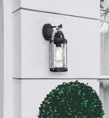 Courtland Grove One-Light Outdoor Wall Fixture, Matte Black and Antique Pewter Finish