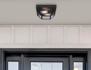 Wyndham 12-Inch Two-Light Outdoor Flush Mount Ceiling Fixture, Textured Black Finish