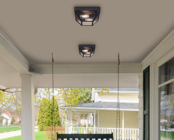 Wyndham 12-Inch Two-Light Outdoor Flush Mount Ceiling Fixture, Textured Black Finish